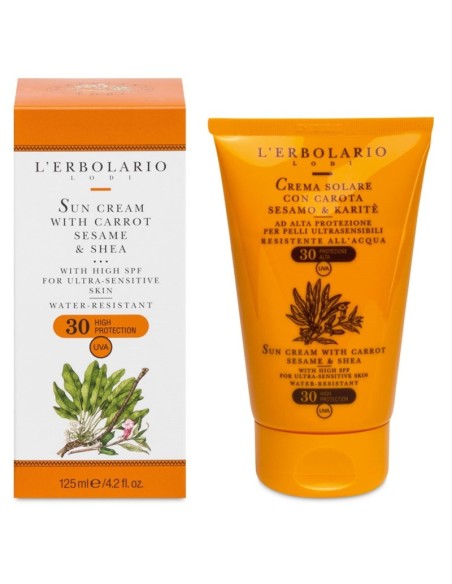 Lerbolario Sun Krema za sunčanje s mrkvom, sezamom i karite maslacem SPF 30