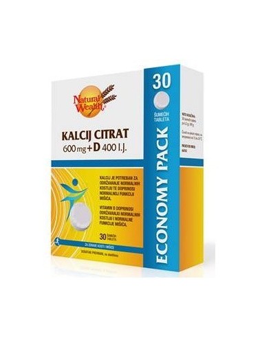 Natural Wealth Kalcij citrat 600 mg + D 400 i.j. šumeće tablete Economy Pack