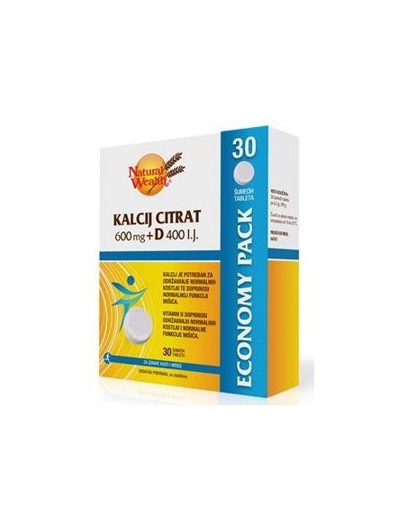 Natural Wealth Kalcij citrat 600 mg + D 400 i.j. šumeće tablete Economy Pack