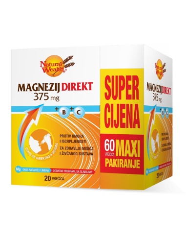 Natural Wealth Magnezij Direkt 375 mg + B + C Maxi pakiranje