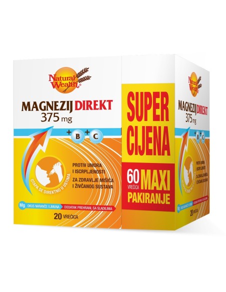 Natural Wealth Magnezij Direkt 375 mg + B + C Maxi pakiranje