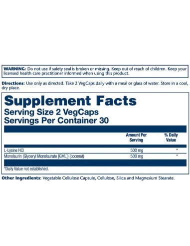 Solaray L-Lysine Monolaurin 1:1 kapsule, dodatak prehrani