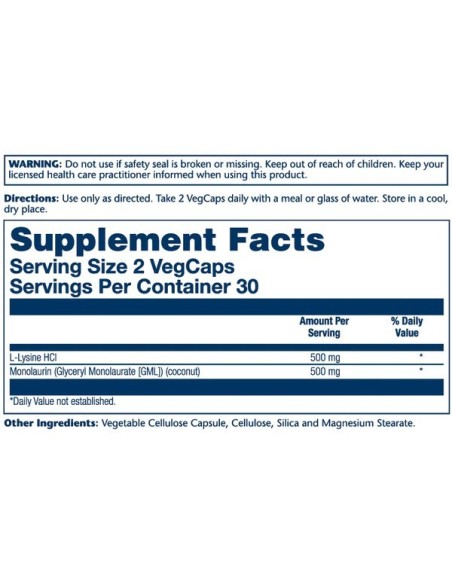 Solaray L-Lysine Monolaurin 1:1 kapsule, dodatak prehrani