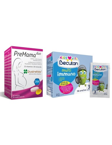 Alkaloid PreMama duo Quatrefolic tablete i kapsule + Becutan Kids Vits Multiimmuno prah