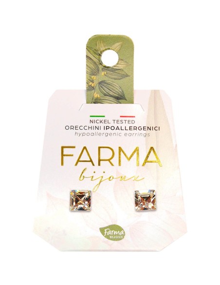 Farma Bijoux Hipoalergene naušnice Crystal Carre, 6 mm