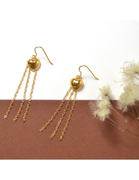 Farma Bijoux Hipoalergene naušnice Pendant Heart Golden Threads 50 mm