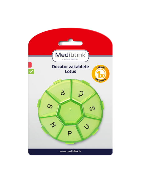 Mediblink Tjedni dozator za tablete Lotus 1x/dan crveni/zeleni M024/M025