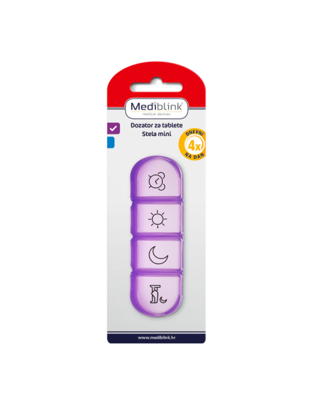 Mediblink Dnevni dozator za tablete Stela mini 4x/dan ljubičasti/plavi M030/M031