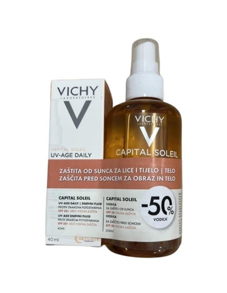 Vichy Capital Soleil UV-age Daily SPF50+ + Vichy Capital Soleil Vodica za zaštitu od sunca Promo pakiranje