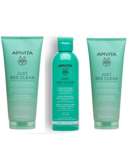 Apivita Just Bee Clear gel za umivanje lica + Just Bee Clear losion + Just Bee Clear matirajuća hidratantna gel krema