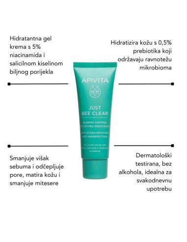 Apivita Just Bee Clear gel za umivanje lica + Just Bee Clear losion + Just Bee Clear matirajuća hidratantna gel krema