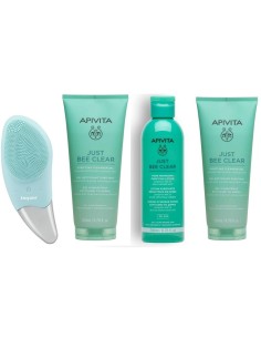Beper ultrazvučni čistač + Apivita Just Bee Clear gel za umivanje + Losion + Matirajuća gel krema