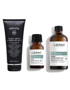 Apivita Black detox cleanser + Lierac Koncentrat protiv akni i prištića + Piling protiv akni i prištića