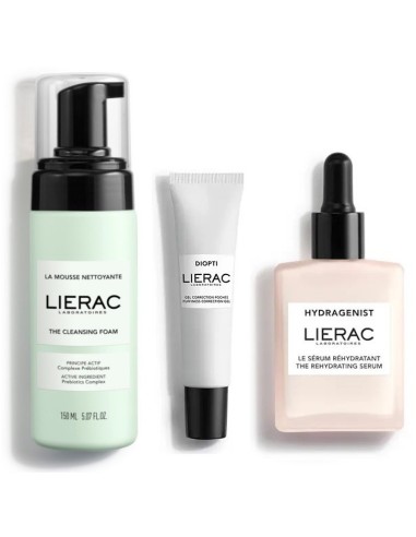 Lierac Pjena za čišćenje lica + Dioptipoche Gel protiv natečenosti područja oko očiju + Hydragenist Hidratantni serum