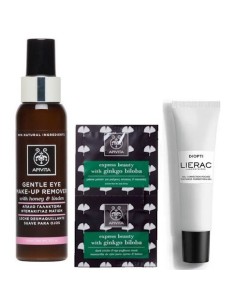 Apivita Gentle eye make-up remover + Apivita EB eye mask ginkgo biloba dark circles + Dioptipoche Gel
