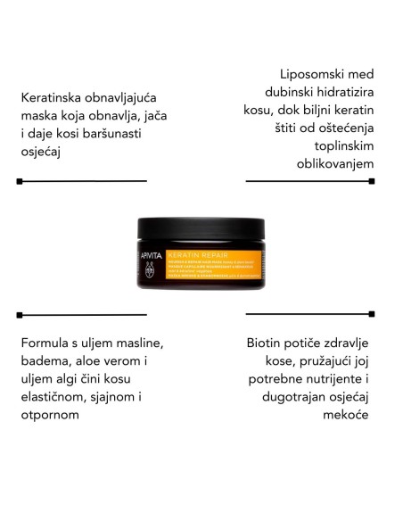 Apivita Keratinsko ulje + Šampon za suhu i oštećenu kosu s keratinom + Maska s keratinom +  Phyto 7 krema