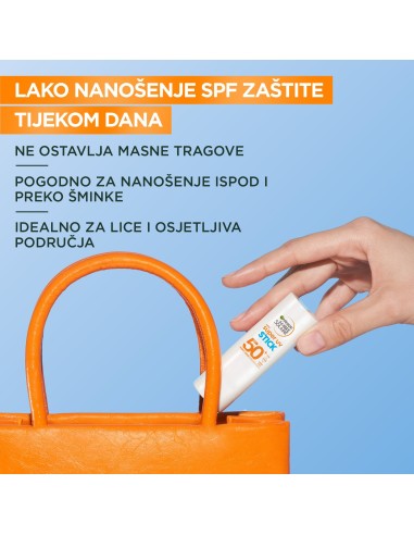 Garnier Ambre Solaire Super UV nevidljivi stik za lice za zaštitu od sunca SPF50+