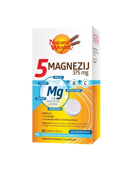 Natural Wealth 5 Magnezij 375 mg + B + C šumeće tablete
