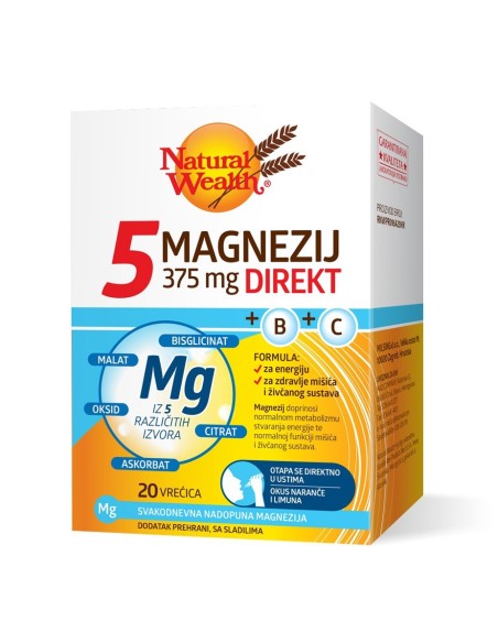 Natural Wealth 5 Magnezij 375 mg Direkt + B + C vrećice