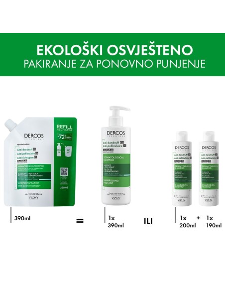 Vichy Dercos Šampon protiv prhuti za normalnu/masnu kosu Refill 390 ml