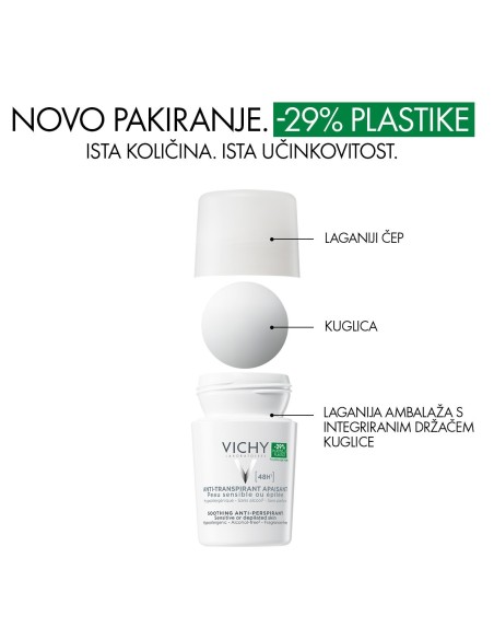 Vichy Deodorant Roll-on dezodorans za regulaciju znojenja do 48h za osjetljivu kožu (bijeli)