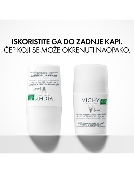 Vichy Deodorant Roll-on dezodorans za regulaciju znojenja do 48h za osjetljivu kožu (bijeli)
