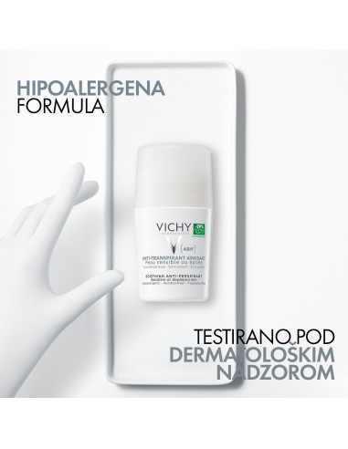 Vichy Deodorant Roll-on dezodorans za regulaciju znojenja do 48h za osjetljivu kožu (bijeli)