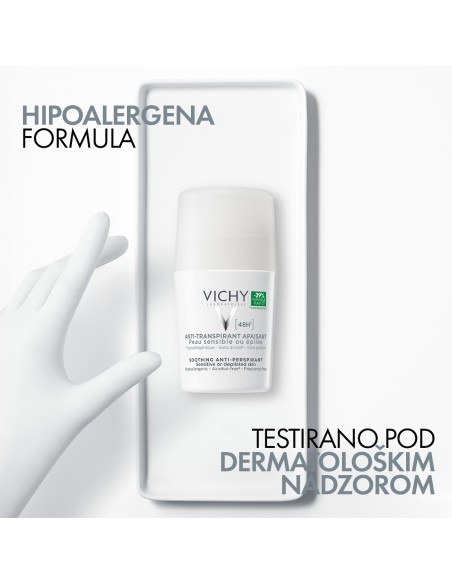 Vichy Deodorant Roll-on dezodorans za regulaciju znojenja do 48h za osjetljivu kožu (bijeli)