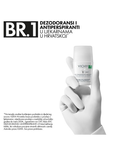 Vichy Deodorant Roll-on dezodorans za regulaciju znojenja do 48h za osjetljivu kožu (bijeli)