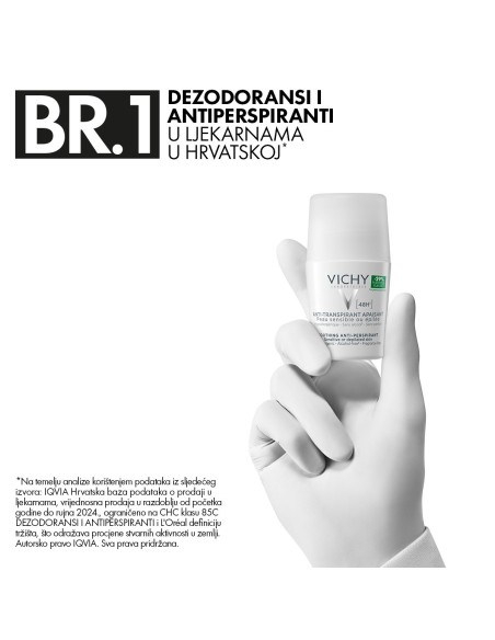 Vichy Deodorant Roll-on dezodorans za regulaciju znojenja do 48h za osjetljivu kožu (bijeli)