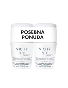 Vichy Deodorant Roll-on dezodorans za regulaciju znojenja do 48h za osjetljivu kožu Duo Promo pakiranje (bijeli)