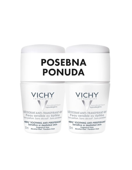 Vichy Deodorant Roll-on dezodorans za regulaciju znojenja do 48h za osjetljivu kožu Duo Promo pakiranje (bijeli)