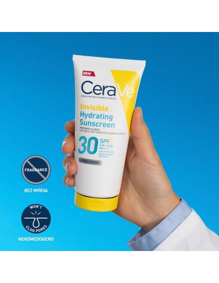 Cerave Hydra Sunscreen Nevidljivi losion za zaštitu od sunca, SPF 30, visoka zaštita