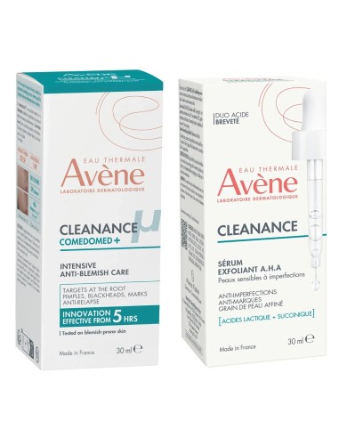 Avene Cleanance Comedomed+ intenzivna njega protiv nepravilnosti + A.H.A Serum za eksfolijaciju Promo pakiranje