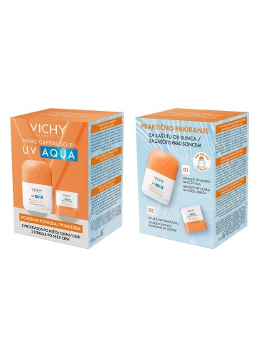Vichy Capital Soleil UV Aqua nevidljivi hidracijski fluid SPF50+ + Stik za lice i usne SPF50+ Promo pakiranje