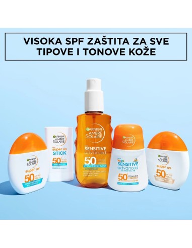 Garnier Ambre Solaire Super UV fluid za zaštitu od sunca, SPF50, visoka zaštita