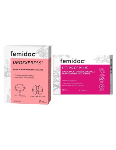 Femidoc Uro Paket za česte upale, Express vrećice + Utipro Plus kapsule Promo pakiranje