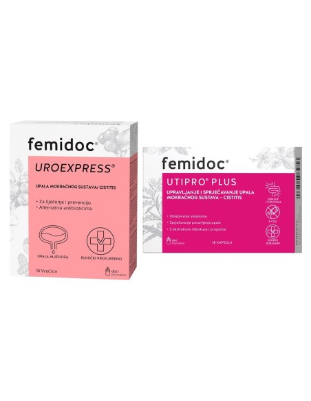 Femidoc Uro Paket za česte upale, Express vrećice + Utipro Plus kapsule Promo pakiranje