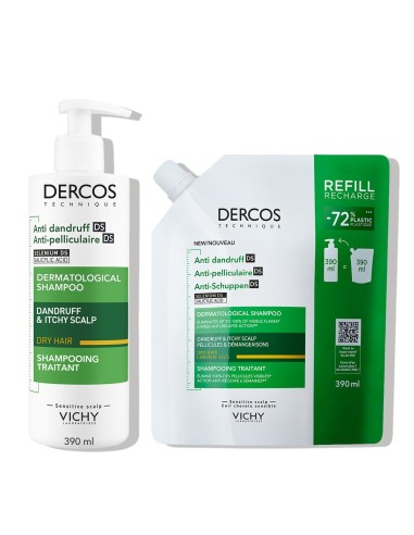 Vichy Dercos šampon protiv prhuti za suho vlasište + eko dopuna